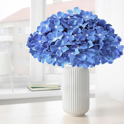 Hydrangea Artificial Flowers, 20 Pcs Royal Blue Hydrangea Artificial Flowers Bulk, Faux Hydrangea Flowers for Outdoor, Fake Silk Hydrangea Flowers with Stems for Wedding Decoration Decor