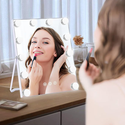 Lighted Makeup Mirror, Hollywood Vanity Mirror with Lights, Makeup Mirror with Lights for Desk, 3 Color Modes and 12 Dimmable Bulbs, Smart Touch Control