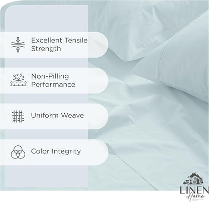 Linen Home 100% Cotton Percale Sheets Full Size, Blue Duck Egg, Deep Pocket, 4 Pieces Set - 1 Flat, 1 Deep Pocket Fitted Sheet and 2 Pillowcases, Crisp Cool and Strong Bed Linen