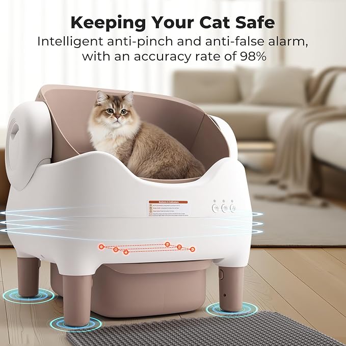Self Cleaning Litter Box, Automatic Cat Litter Box with APP Control, Odor-Free Waste Disposal Includes Trash Bags, Large Waste Bin, Open-Top, for Multiple Cats-Mewly Pet