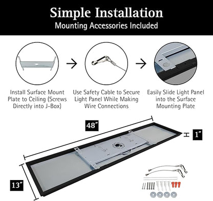Ultralux Framed 1x4 ft LED Light Panel - CCT Switchable Surface Mount Light with Integrated Frame for Kitchen, Home & Office - TRIAC Dimmable, 5 CCT Adjustable Color Temperature (Matte Black, 2 Pack)