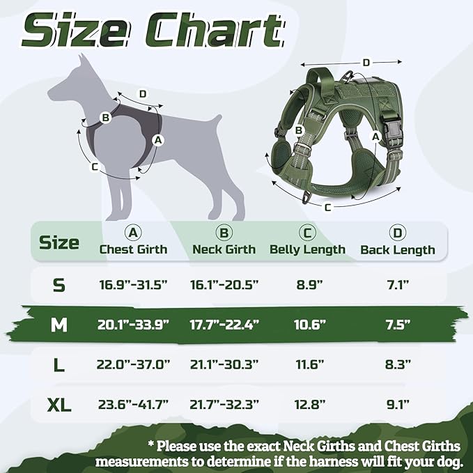 rabbitgoo Tactical Dog Harness Medium Sized Dog, No Pull Military Service Vest with Handle & Molle, Easy Control for Training Walking, Adjustable Reflective Straps, Green, M-Mewly Pet