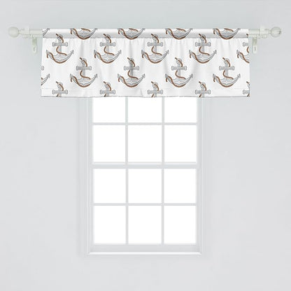 Ambesonne Vintage Nautical Tattoo Window Valance Pack of 2, Repetitive Anchor and Motif Maritime Pattern, Rod Pocket Curtain Valances for Kitchen Bedroom, 54" X 18", Pale Cinnamon Pale Grey