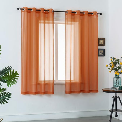 DUALIFE 45 Inch Length Sheer Short Curtains Burnt Orange for Bathroom 2 Panels Set Grommet Transparent Short Curtains for Bedroom Kitchen 52x45 Inches Long Terracotta Rust