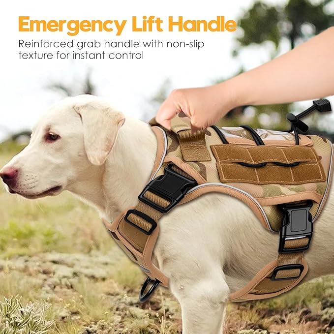 Heavy-Duty Tactical Dog Harness for Large Dogs, No Pull Adjustable Reflective Pet Vest with Molle System, K9 Military-Grade Control for Service Training, Outdoor & 10+ Breeds, Desert Camo, Small-Mewly Pet