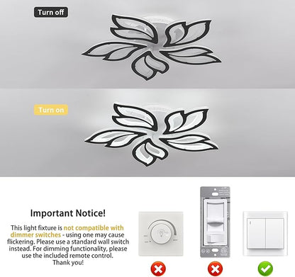 Garwarm LED Ceiling Light Fixture, 60W Modern Leaves Ceiling Lamp Dimmable Black Flush Mount Ceiling Chandelier for Living Room Study Room Dining Room Bedroom