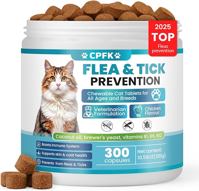 Chewable Flea Treatment for Cats Flea and Tick Prevention for Cats Chewables Fleas Chewables for Cat of All Breeds and Ages 300 Chewable Tablets-Mewly Pet
