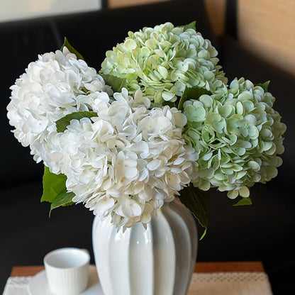 3PCS 22 inch Lifelike Artificial Hydrangea Large Real Touch Flowers Artificial Flowers Dry Flowers Outdoor Wedding Christmas Office Family Party Living Room Table Decoration (White)