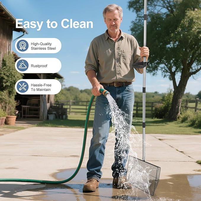 15" Widely Chicken Coop Poop Scooper- Ergonomic Chicken Poop Scooper with 38" to 77" Adjustable Long Handle, Extra-Large Scoop for Sand and Litter, Easy-to-Clean, Multi-Scene Use for Poultry-Mewly Pet