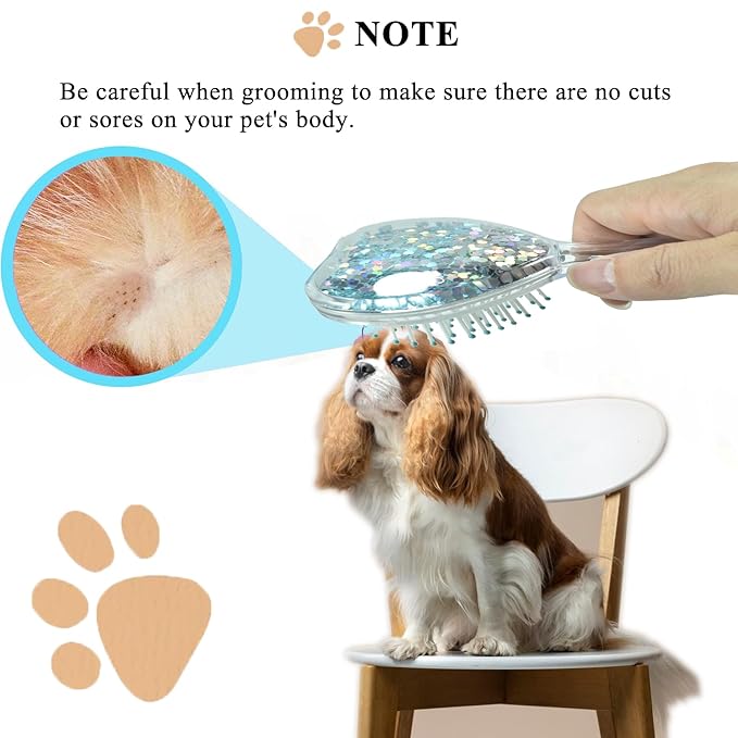 Small Dog Brush, Soft Brush for Shih Tzus, Yorkies, Maltipoos, Maltese, Love Shape Puppy Massaging Hair Comb for Small Dogs Cats Rabbits of All Hair Types (Glitter Blue)-Mewly Pet