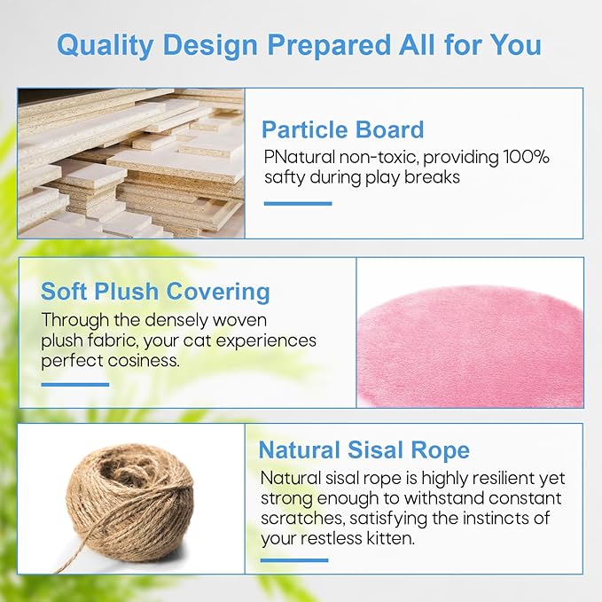 FDW Cat Tree 54in Cat Tower Multi-Level Durable Cat Scratching Post & Cozy Fun Cat Jumping Platform Space Saving Cat Condo Pet Play House for Indoor Cats,Pink-Mewly Pet