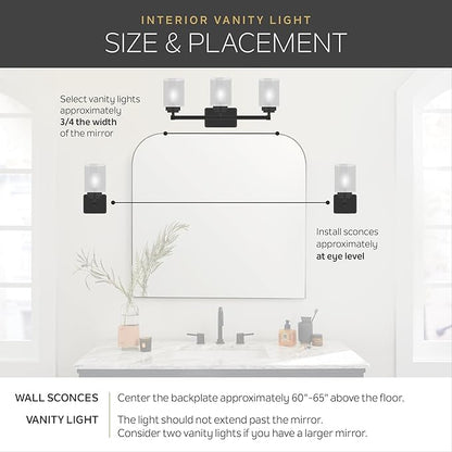 Kichler 24" 3-Light Vanity Bath Light in Brushed Nickel, Modern Bathroom Light with Clear Satin Etched Glass, (24" W x 8" H), 5337NIS