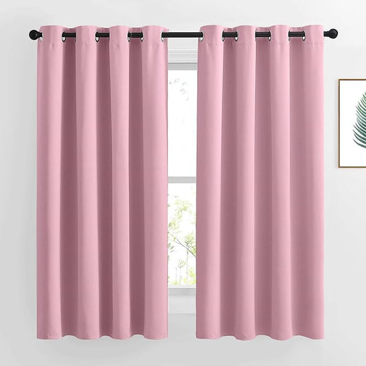 NICETOWN Room Darkening Bedroom Curtains 63 inches Long, Window Treatment Thermal Insulated Solid Grommet Voice Reducing Drapes for Kids Room, Crystal Pink, Set of 2, W46 x L63