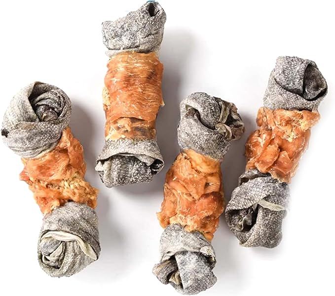 Dog Treats Chicken Wrapped Cod Skin Knotted Bones-6.5", All-Natural Healthy Fish Skin Dog Chew Treats, Rich in Omega-3 Protein, 4 Counts, 10.6 OZ-Mewly Pet