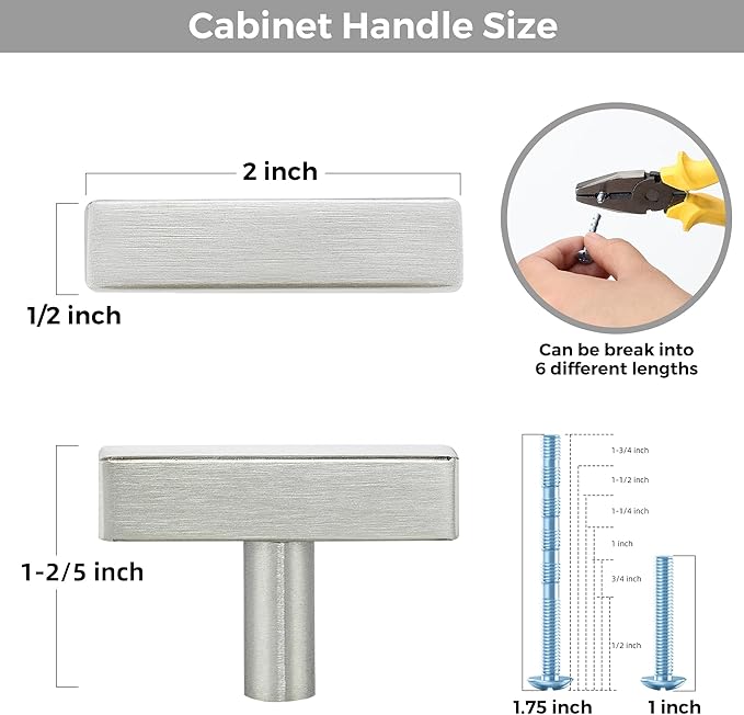 20 Pack Silver Cabinet Knobs - Sqaure Bar Cabinet Pulls Brushed Nickel Knobs for Kitchen Cabinet Drawer Stainless Steel Dresser Knobs for Cabinet Hardware 2in Length Single Hole