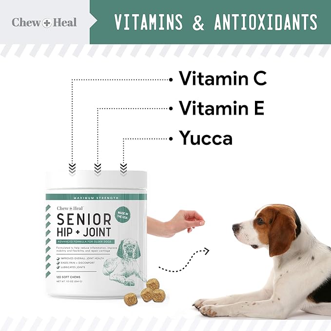 Glucosamine for Dogs Hip and Joint Supplement - 120 Soft Chews for Senior Dogs with Glucosamine, Chondroitin, MSM, Vitamin C, and Omegas - for Mobility, Cartilage, and Joint Health-Mewly Pet