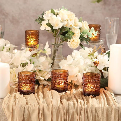48pcs Amber Votive Candle Holders Votive Candles for Table, 2x2.5in Vintage Glass Small Tea Light Candles Holders for Candle Making Holder, Tealight Candle Holder for Wedding Centerpieces