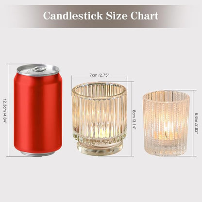 Vintage Ribbed Clear Glass Tealight & Votive Candle Holders (Set of 12), Wedding Bridal Shower Party Table Decor, Fall Decor, Boho Decor, Shelf Decoration