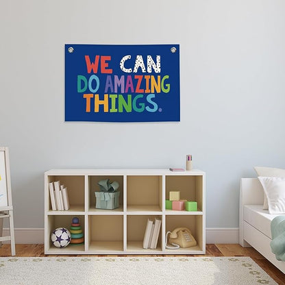 We Can Do Amazing Things Kids Banner Canvas, Classroom Blue Toddler Room Decor, Inspirational Hanging Flag Sign, Nursery Wall Tapestry Art for Playroom School Counseling Office Boy 20x30in
