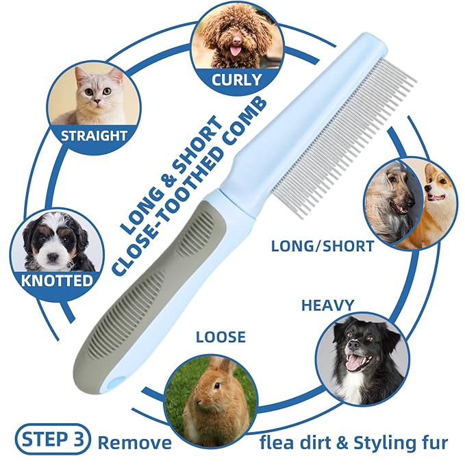 Dog Brush for Shedding,7 PCS Pet Grooming Brush Kit to De-fur & Hair Slicker Deshedding Brushes with Undercoat Rake Comb Bath Brush&Nail Clipper for Grooming Short Long Haired Dogs Cats Blue-Mewly Pet