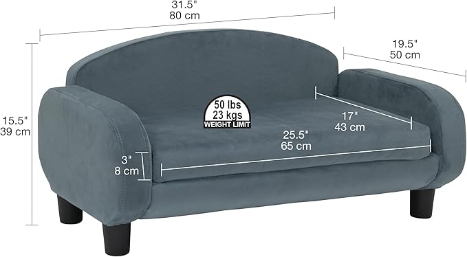 Paws & Purrs Cat Sofa Bed, Pet Couch for Indoor Cats Elevated Cat Beds with Removable Washable Mattress Cover for Kitten, Puppy or Small Animal- 31.5" Wide, Cornflower-Mewly Pet