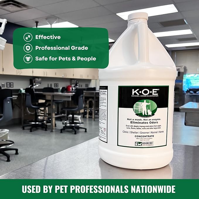 Thornell KOE Kennel Odor Eliminator Concentrate, Odor Eliminator for Strong Odors, Great for Cages, Runs, Floors & More, Pet Odor Eliminator for Home & Kennel w/Safe, Non-Enzymatic Formula, 128 oz-Mewly Pet