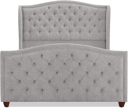 Jennifer Taylor Home Marcella Upholstered Shelter Headboard Bed Set, Queen, Silver Grey Polyester