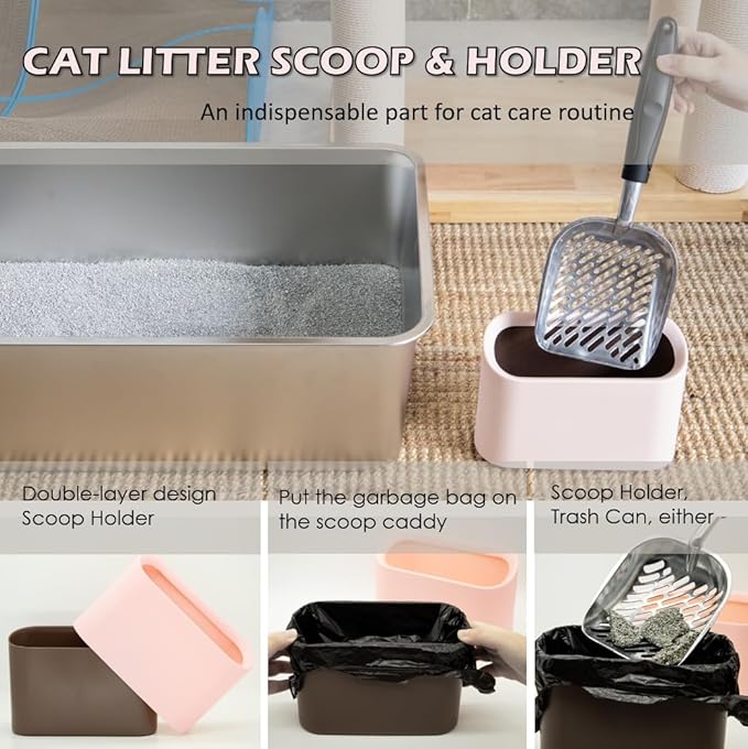 Full Metal Cat Litter Scoop with Holder – Heavy Duty Litter Scooper & Speed Sifter – Aluminum Cat Poop Scooper Captures All Clumps – Washable Stand for Easy Cleaning-Mewly Pet