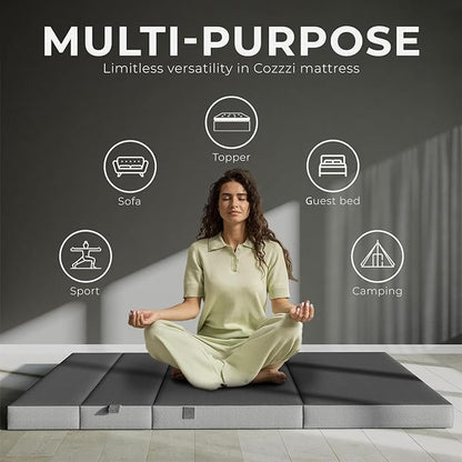 Cozzzi 4 Inch Twin Folding Mattress for Floor and Traveling with Removable Cover - Lightweight and Portable Mattress for Adults & Kids - Compact and Easy to Storage (75in x 39in x 4in)