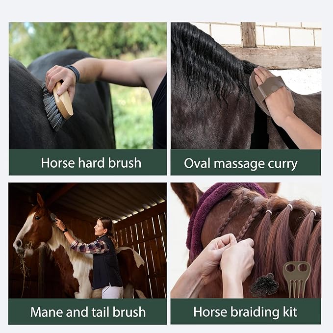 Horse Grooming Kit 13 Piece, Horse Brushes for Grooming Supplies Set with Organizer Bag, Horse Brush & Curry Comb for Effective Cleaning, Gift for Horses Riders Beginners-Mewly Pet