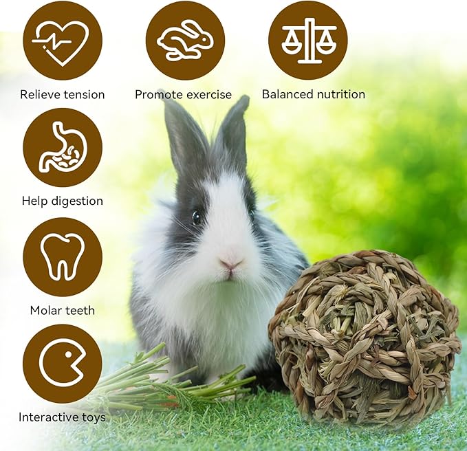 Rabbit Timothy Grass Ball 6 Pcs,Natural Bunny Grass Ball Timothy Hand Woven Chew Toys Small Animals Teeth Grinding Suitable for Hamster Guinea Pig Squirrel Totoro Gerbils-Mewly Pet