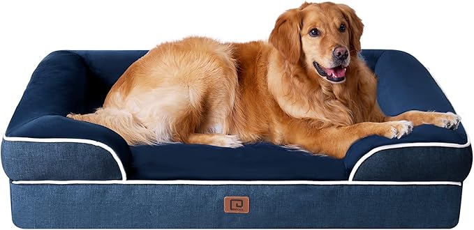 EHEYCIGA Orthopedic Dog Beds for Extra Large Dogs, Waterproof Memory Foam XL Dog Bed with Sides, Non-Slip Bottom and Egg-Crate Foam Big Pet Couch Bed with Washable Removable Cover, Navy-Mewly Pet