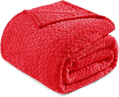 Exclusivo Mezcla Fleece King Size Blanket for Bed, 90x104 Inches Soft Cozy Jacquard Flannel Blankets, Lightweight Fuzzy Plush Warm for Winter, Red