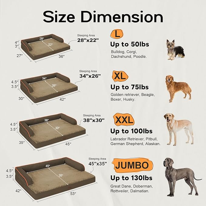 Orthopedic Large Dog Bed Washable: Brown Gaint Size Dog Beds with Removable Washable Cover, XXXL Large Orthopedic Dog Beds for Big Pet Dogs-Mewly Pet
