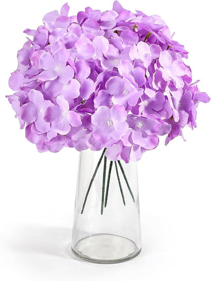 Auihiay 64pcs Hydrangea Artificial Flowers, Purple Artificial Hydrangea Flowers, Silk Hydrangea Heads with Stems for Garden, Home Party Baby Shower DIY Wedding Centerpiece (Purple)
