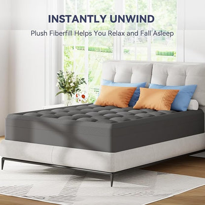 ELEMUSE Dual Layer 3 Inch Memory Foam Mattress Topper Cal King, 2 Inch Cooling Gel Memory Foam Plus 1 Inch Down Alternative Pillowtop Mattress Pad with Cooling Cover, Soft Comfort Support, Grey