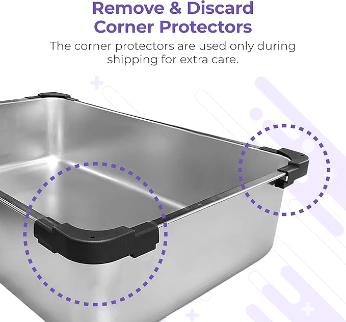 iPrimio Premium Stainless Cat Litter Box for Easy Cleanup - Durable and High Sides Stainless Steel Litter Box with Step Scoop - Mat Elevated for Cats - Scratch and Bite Proof - Dark Grey-Mewly Pet