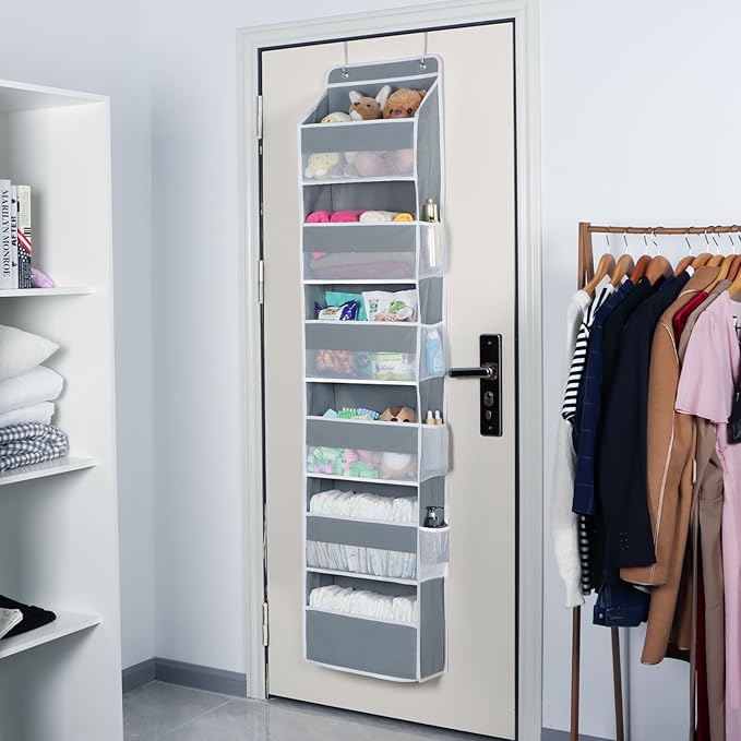 Univivi Door Hanging Organizer Nursery Closet Cabinet Baby Storage with 6 Large Compartments and 8 Side Pockets for Cosmetics, Toys and Sundries