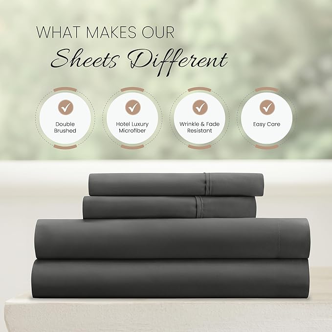 Linen Market Brushed Microfiber King Sheet Set 4 Piece – Oeko-TEX Certified Ultra Soft & Wrinkle-Free - 16" Deep Pocket Sheets - Easy Care King Size - Gray
