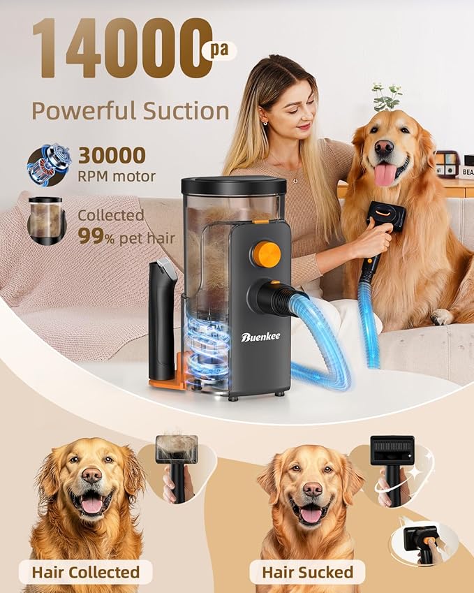 Dog Grooming Vacuum, 4.5L Extra-Large Dust Cup Dog Grooming Kit, 14000Pa High-Suction Pet Groomer with Clippers, Low-Noise All-in-One Shedding Control Set for Home Use-Mewly Pet