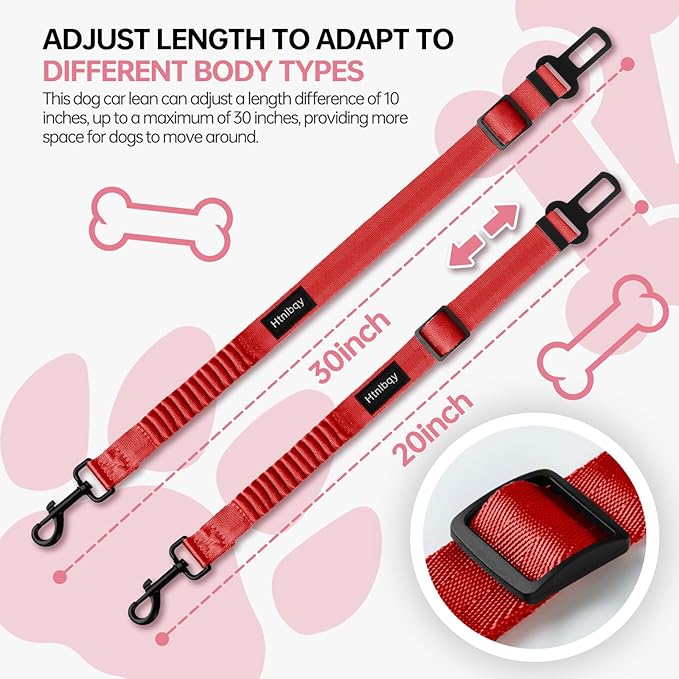 3 Pack Thickened Dog Seat Belt Adjustable Dog Car Seatbelts for Vehicle Nylon Pet Safety Seat Belt with Elastic Bungee Buffer Durable Car Harness for Dogs,Red-Mewly Pet