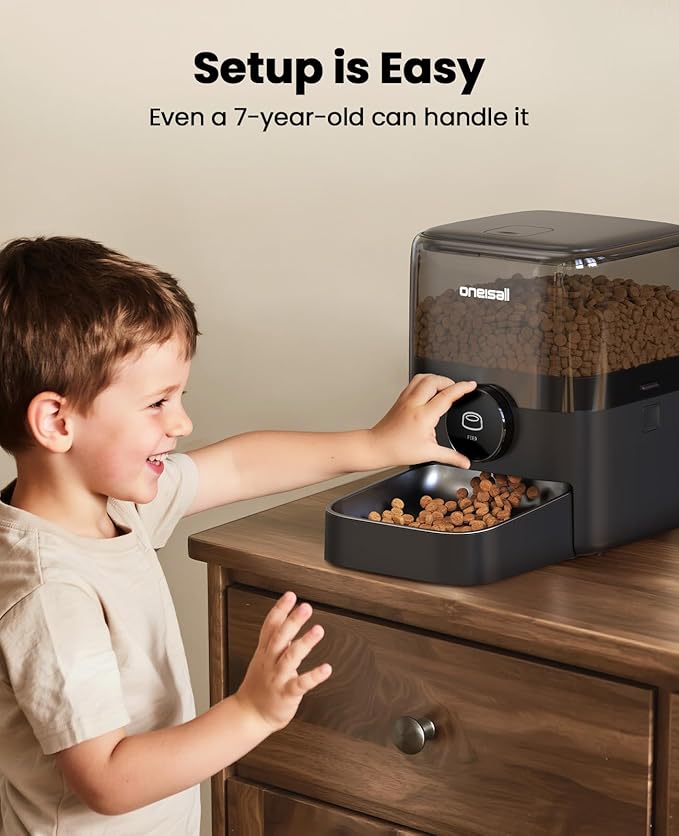 oneisall Automatic Cat Feeder for Large Kibble and Snacks, 12 Cups/3L Timed Pet Feeder for Cats Indoor, Programmable Dry Food Dispenser (Black)-Mewly Pet