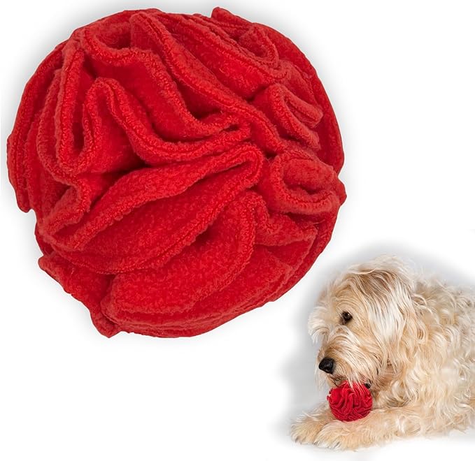 Puppy and Small Breed Snuffle Interactive Foraging Dog Puzzle Ball Toy Red with Crinkle-Mewly Pet