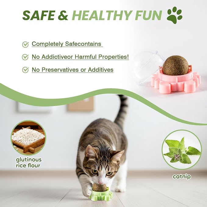 Catnip Toys 4 Pack Catnip Balls Catnip Wall Ball 360° Rotatable Chewing Teeth Cleaning Edible Cat Interactive Toys Indoor Play with Cats Wall Anxiety Relief Cat Chew Ball-Mewly Pet