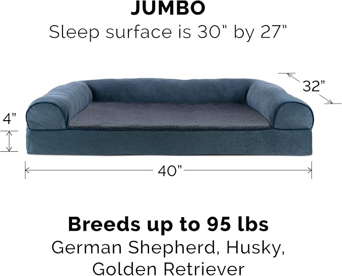 Furhaven Orthopedic Dog Bed for Large Dogs w/ Removable Bolsters & Washable Cover, For Dogs Up to 95 lbs - Sherpa & Chenille Sofa - Orion Blue, Jumbo/XL-Mewly Pet