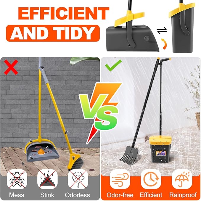 LANNEY Pooper Scooper - 46" Long Adjustable Handle Dog Pooper Scooper, Swivel Bin, Rake and 35 Waste Bag, Heavy Duty Poop Scooper for Large Medium Small Yard Dog Pet-Mewly Pet