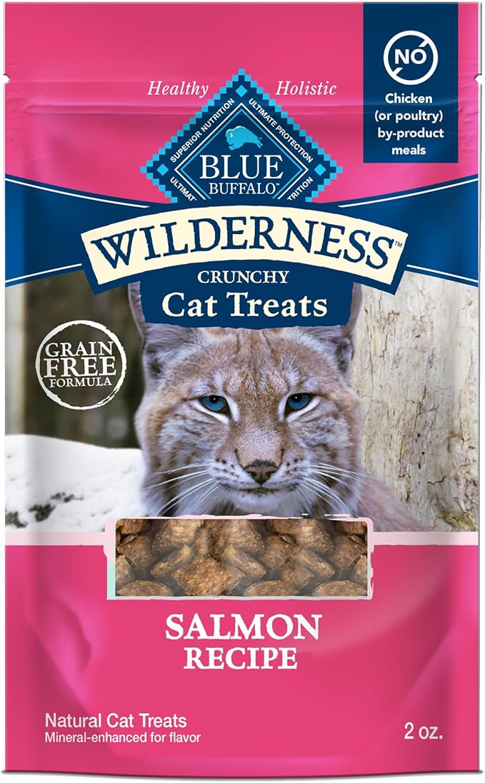 Blue Buffalo Wilderness High Protein Crunchy Cat Treats, Made with Natural Ingredients, Tasty Salmon Flavor, 2-oz Bag (Pack of 12)-Mewly Pet