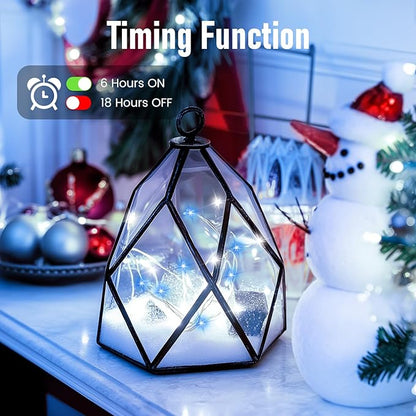 5 Pack Fairy Lights Battery Operated, 7 Feet 20 Led String Lights with Timer, Waterproof Firefly Lights on Silver Wire for Home Party Wedding Christmas Decorations, 6 Hours on/18 Hours Off, Blue White