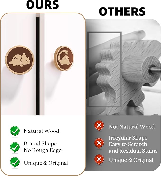 6 Pack Wooden Cartoon Animal Cabinet Knob 40MM/1.57" Kids Dresser Knobs Dresser Handle Drawer Knobs for Nursery