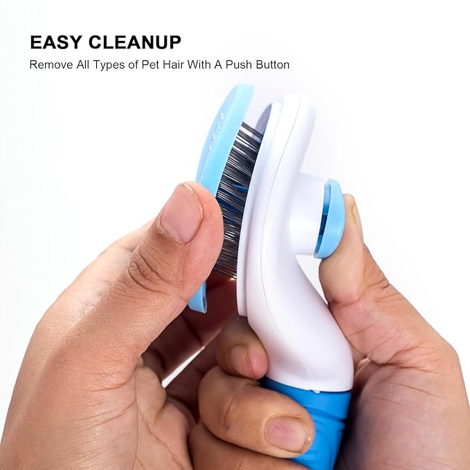 Self Cleaning Slicker Brush for Pet Grooming - Removes Loose Undercoat and Sheds, Suitable for Long and Short Hair Cats and Dogs, with Massaging Bristles-Mewly Pet